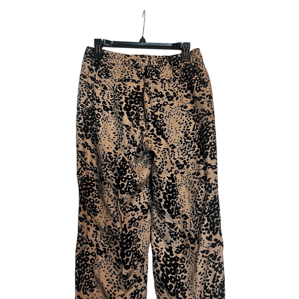 J. Crew Peyton Cropped Linen Pants 4 Leopard Print High Rise Wide Leg AJ322 - Picture 3 of 7